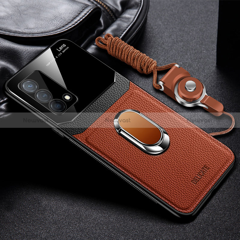 Soft Silicone Gel Leather Snap On Case Cover with Magnetic FL1 for Oppo K9 5G Brown