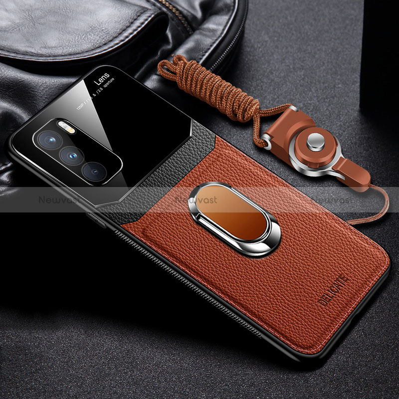 Soft Silicone Gel Leather Snap On Case Cover with Magnetic FL1 for Oppo K9 Pro 5G Brown