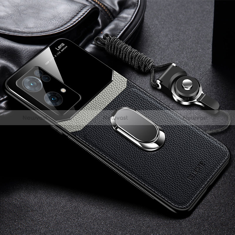 Soft Silicone Gel Leather Snap On Case Cover with Magnetic FL1 for Oppo Reno7 Pro 5G Black