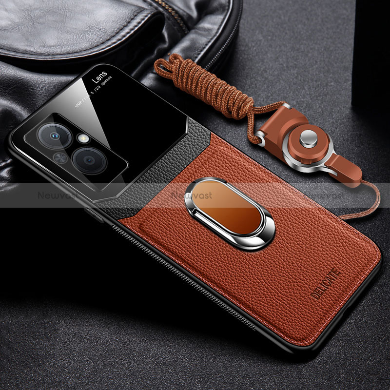 Soft Silicone Gel Leather Snap On Case Cover with Magnetic FL1 for Oppo Reno8 Z 5G Brown