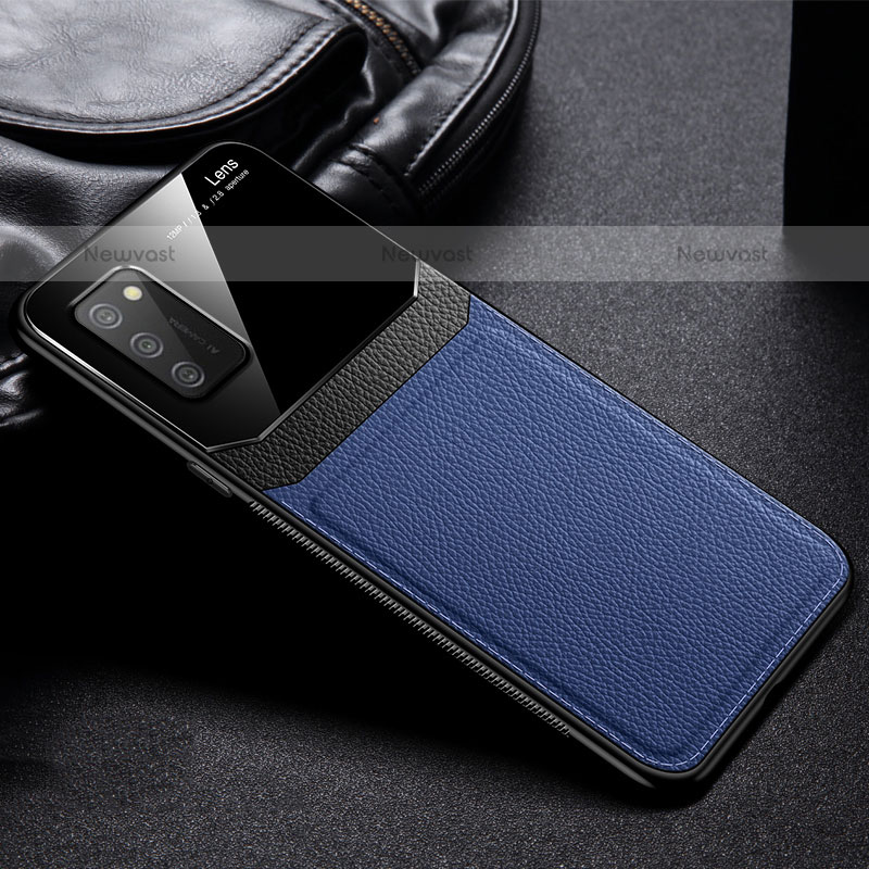 Soft Silicone Gel Leather Snap On Case Cover with Magnetic FL1 for Samsung Galaxy A02s Blue