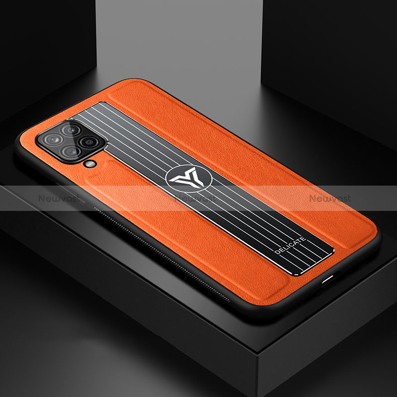 Soft Silicone Gel Leather Snap On Case Cover with Magnetic FL1 for Samsung Galaxy A12 Nacho Orange
