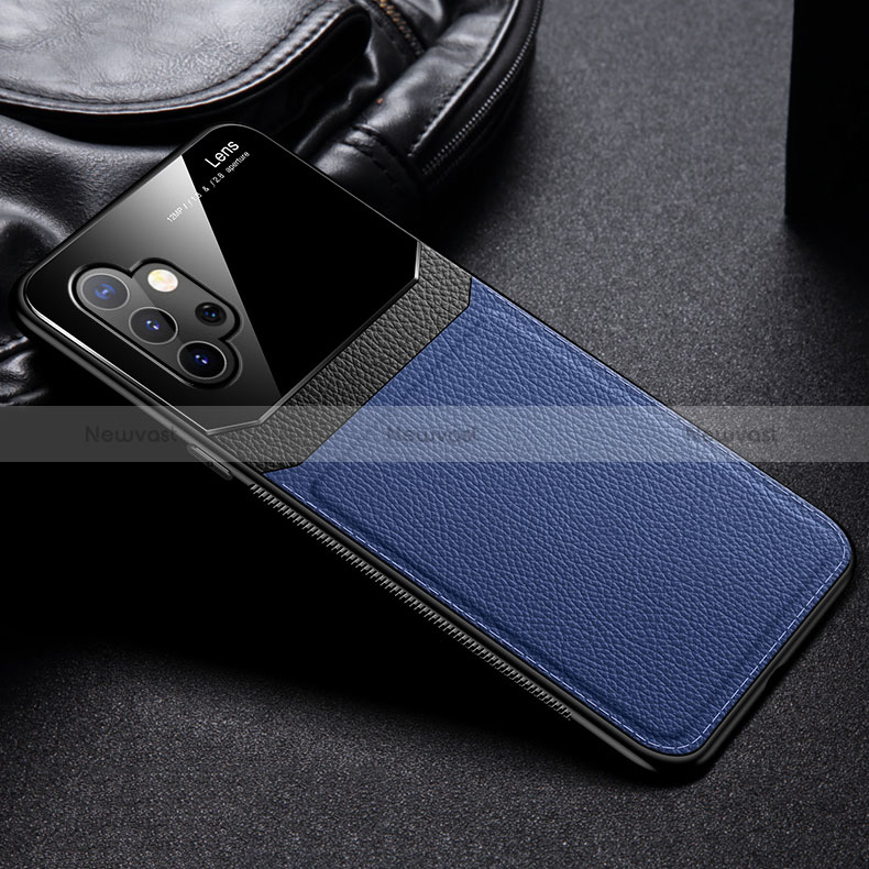 Soft Silicone Gel Leather Snap On Case Cover with Magnetic FL1 for Samsung Galaxy A32 4G Blue