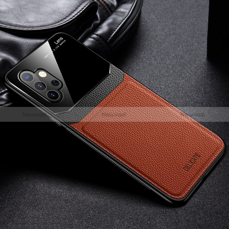 Soft Silicone Gel Leather Snap On Case Cover with Magnetic FL1 for Samsung Galaxy A32 4G Brown
