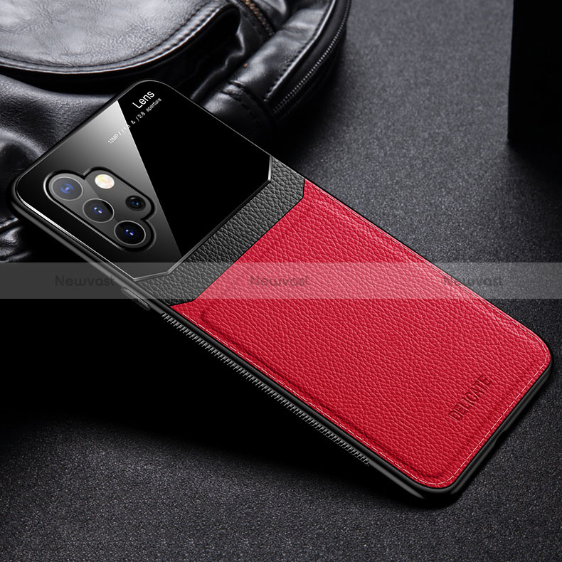 Soft Silicone Gel Leather Snap On Case Cover with Magnetic FL1 for Samsung Galaxy A32 4G Red