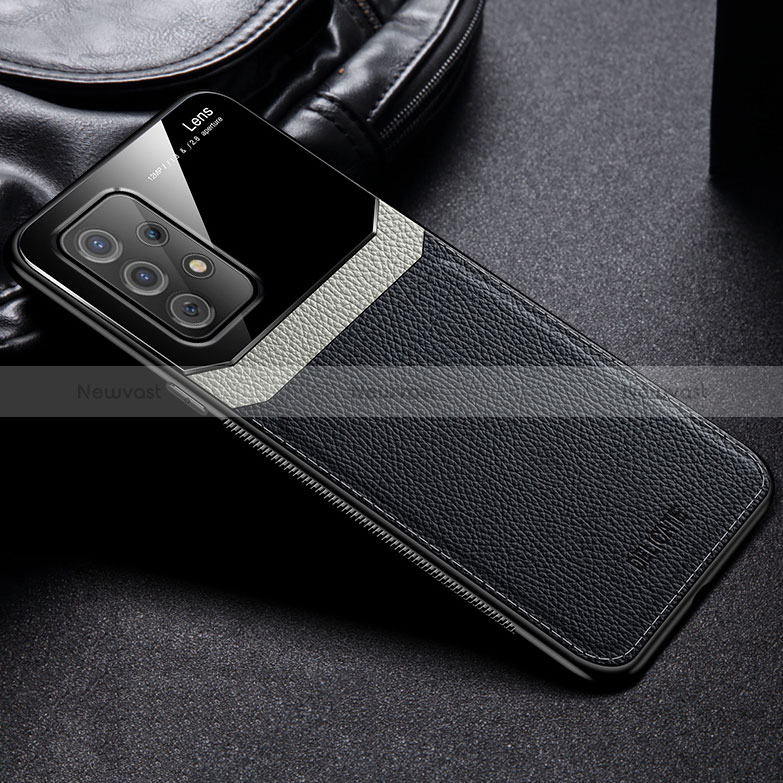 Soft Silicone Gel Leather Snap On Case Cover with Magnetic FL1 for Samsung Galaxy A52 4G Black