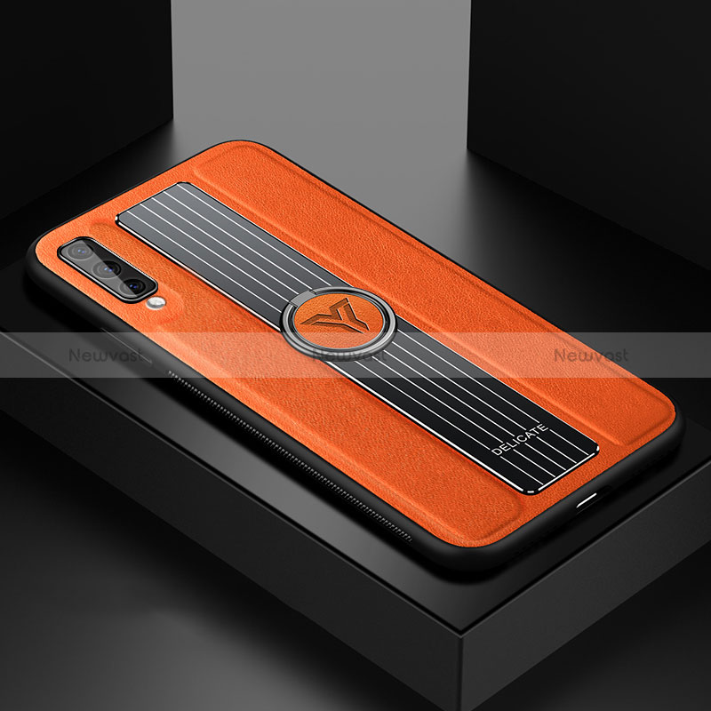 Soft Silicone Gel Leather Snap On Case Cover with Magnetic FL1 for Samsung Galaxy A70 Orange