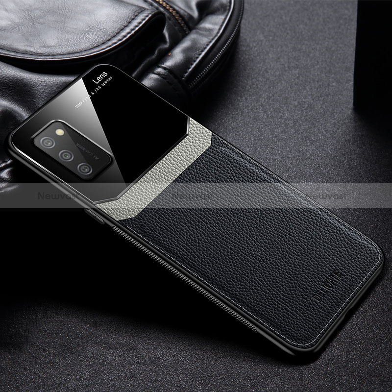 Soft Silicone Gel Leather Snap On Case Cover with Magnetic FL1 for Samsung Galaxy F02S SM-E025F Black