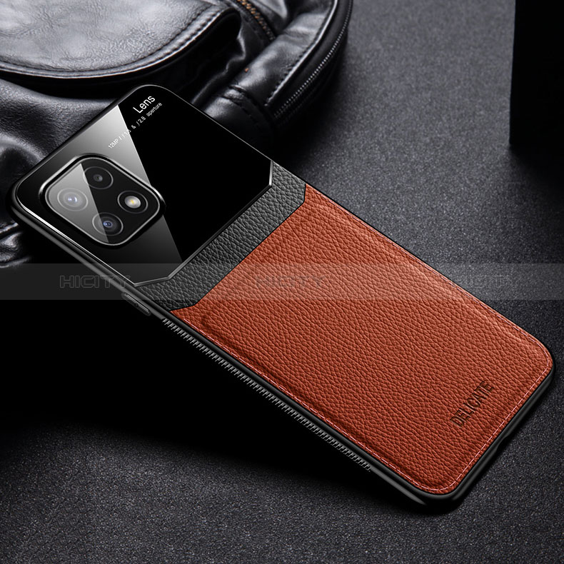 Soft Silicone Gel Leather Snap On Case Cover with Magnetic FL1 for Samsung Galaxy F42 5G Brown