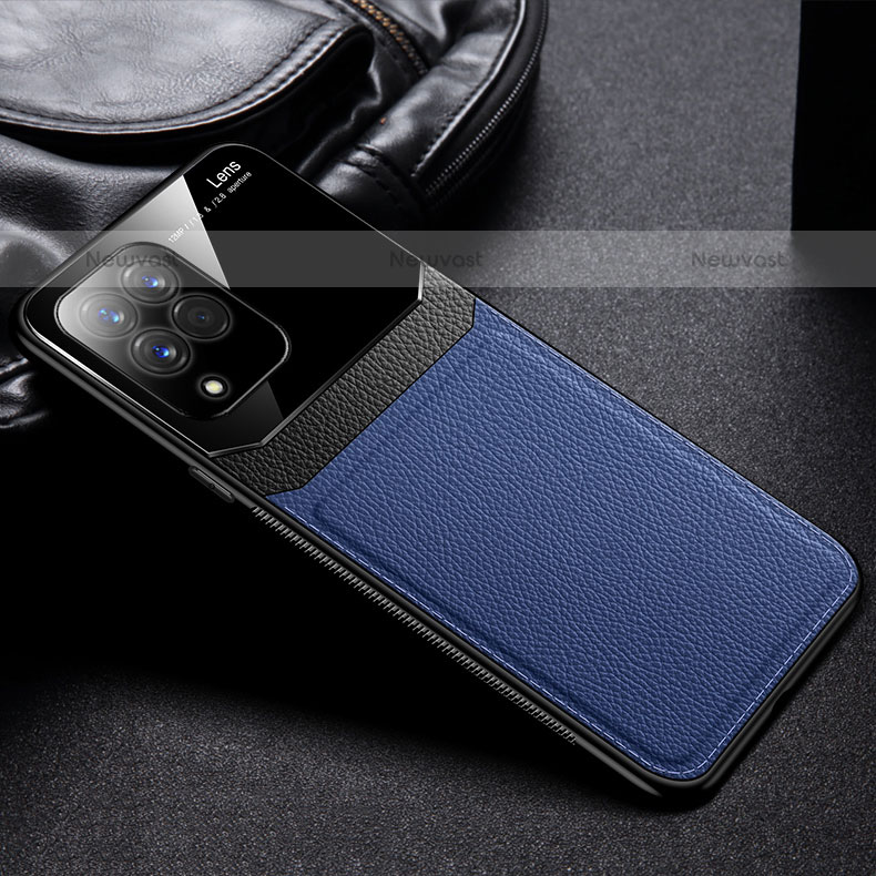 Soft Silicone Gel Leather Snap On Case Cover with Magnetic FL1 for Samsung Galaxy M33 5G Blue