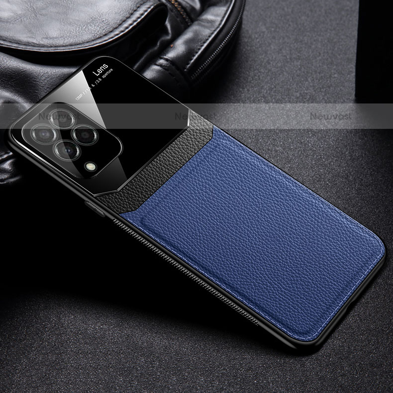 Soft Silicone Gel Leather Snap On Case Cover with Magnetic FL1 for Samsung Galaxy M53 5G Blue