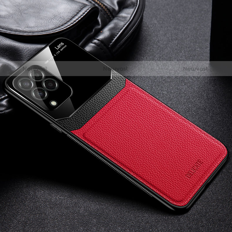 Soft Silicone Gel Leather Snap On Case Cover with Magnetic FL1 for Samsung Galaxy M53 5G Red