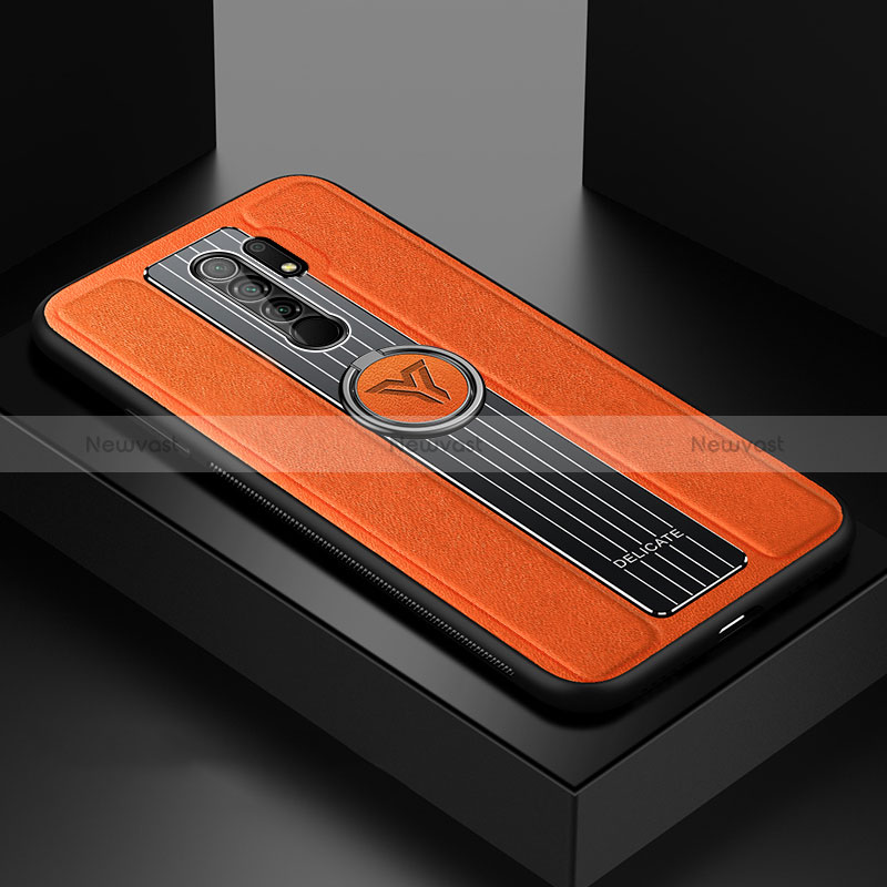 Soft Silicone Gel Leather Snap On Case Cover with Magnetic FL1 for Xiaomi Redmi 9 Orange