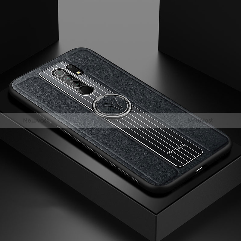 Soft Silicone Gel Leather Snap On Case Cover with Magnetic FL1 for Xiaomi Redmi 9 Prime India Black