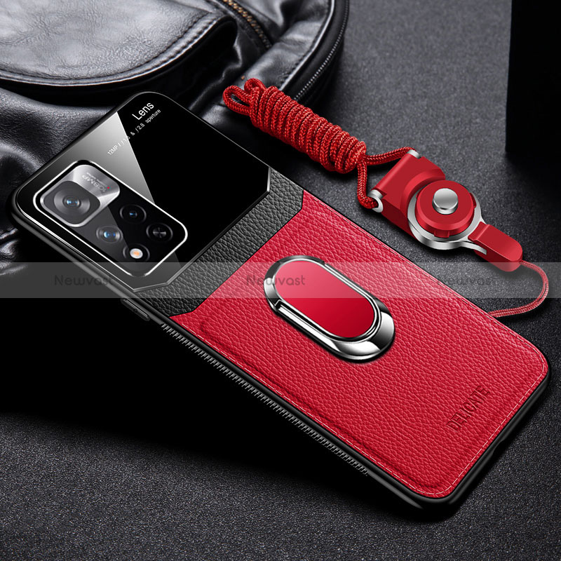 Soft Silicone Gel Leather Snap On Case Cover with Magnetic FL2 for Xiaomi Mi 11i 5G (2022) Red