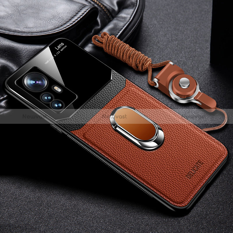 Soft Silicone Gel Leather Snap On Case Cover with Magnetic FL2 for Xiaomi Mi 12T Pro 5G Brown