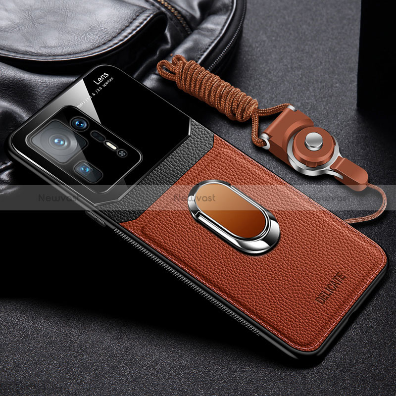 Soft Silicone Gel Leather Snap On Case Cover with Magnetic FL2 for Xiaomi Mi Mix 4 5G Brown