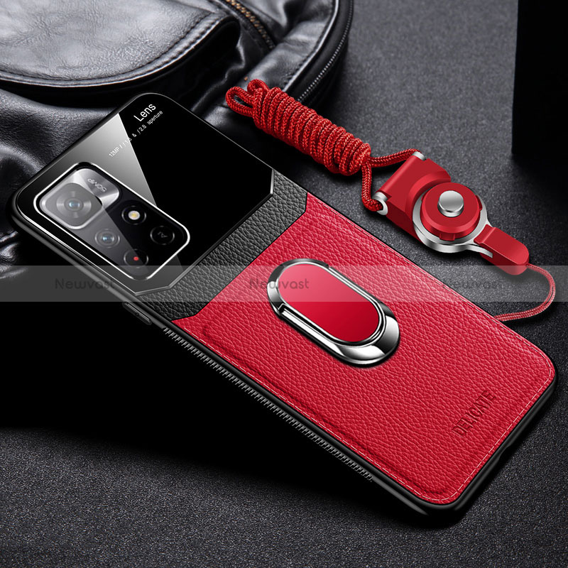 Soft Silicone Gel Leather Snap On Case Cover with Magnetic FL2 for Xiaomi Redmi Note 11 5G Red