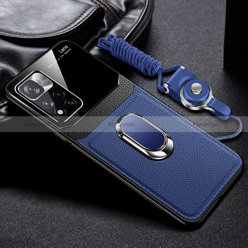 Soft Silicone Gel Leather Snap On Case Cover with Magnetic FL2 for Xiaomi Redmi Note 11 Pro+ Plus 5G Blue