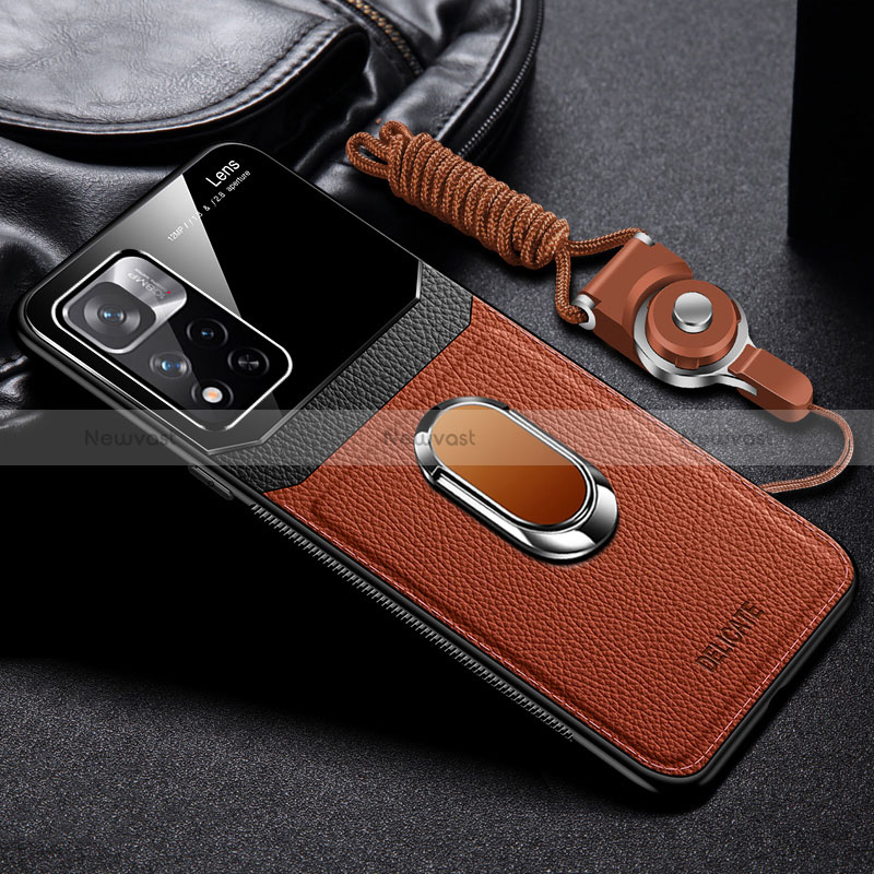 Soft Silicone Gel Leather Snap On Case Cover with Magnetic FL2 for Xiaomi Redmi Note 11 Pro+ Plus 5G Brown