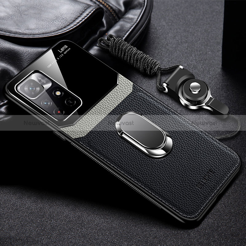 Soft Silicone Gel Leather Snap On Case Cover with Magnetic FL2 for Xiaomi Redmi Note 11S 5G Black