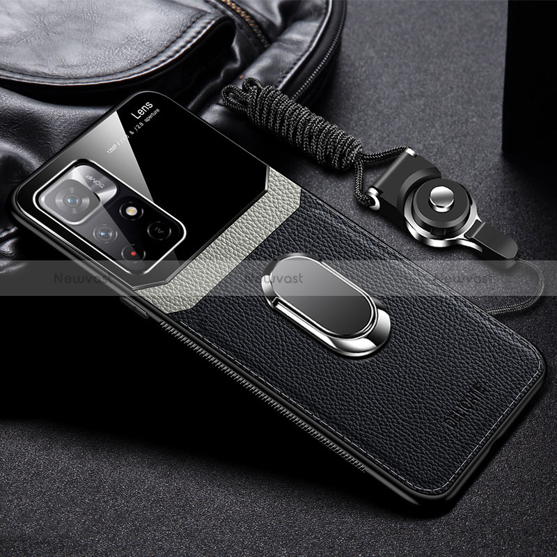 Soft Silicone Gel Leather Snap On Case Cover with Magnetic FL2 for Xiaomi Redmi Note 11T 5G Black