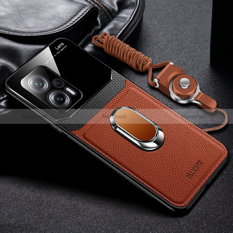 Soft Silicone Gel Leather Snap On Case Cover with Magnetic FL2 for Xiaomi Redmi Note 11T Pro+ Plus 5G Brown