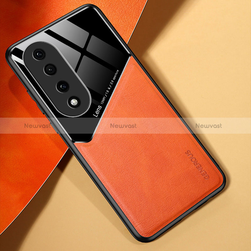 Soft Silicone Gel Leather Snap On Case Cover with Magnetic for Huawei Honor 90 Pro 5G Orange