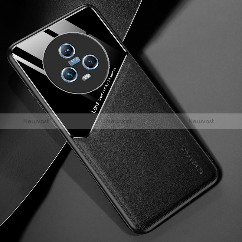 Soft Silicone Gel Leather Snap On Case Cover with Magnetic for Huawei Honor Magic5 5G Black