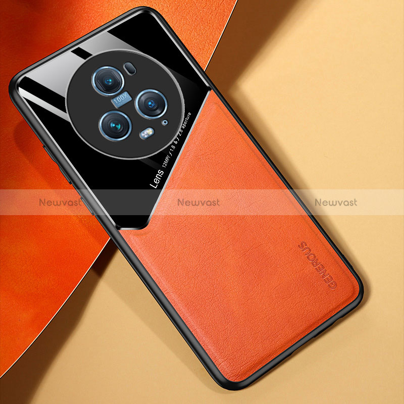 Soft Silicone Gel Leather Snap On Case Cover with Magnetic for Huawei Honor Magic5 Pro 5G Orange