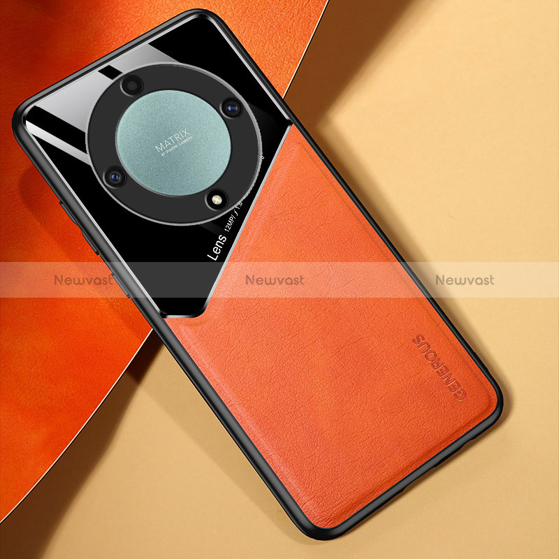 Soft Silicone Gel Leather Snap On Case Cover with Magnetic for Huawei Honor Magic6 Lite 5G Orange