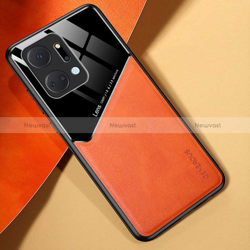 Soft Silicone Gel Leather Snap On Case Cover with Magnetic for Huawei Honor X7a Orange