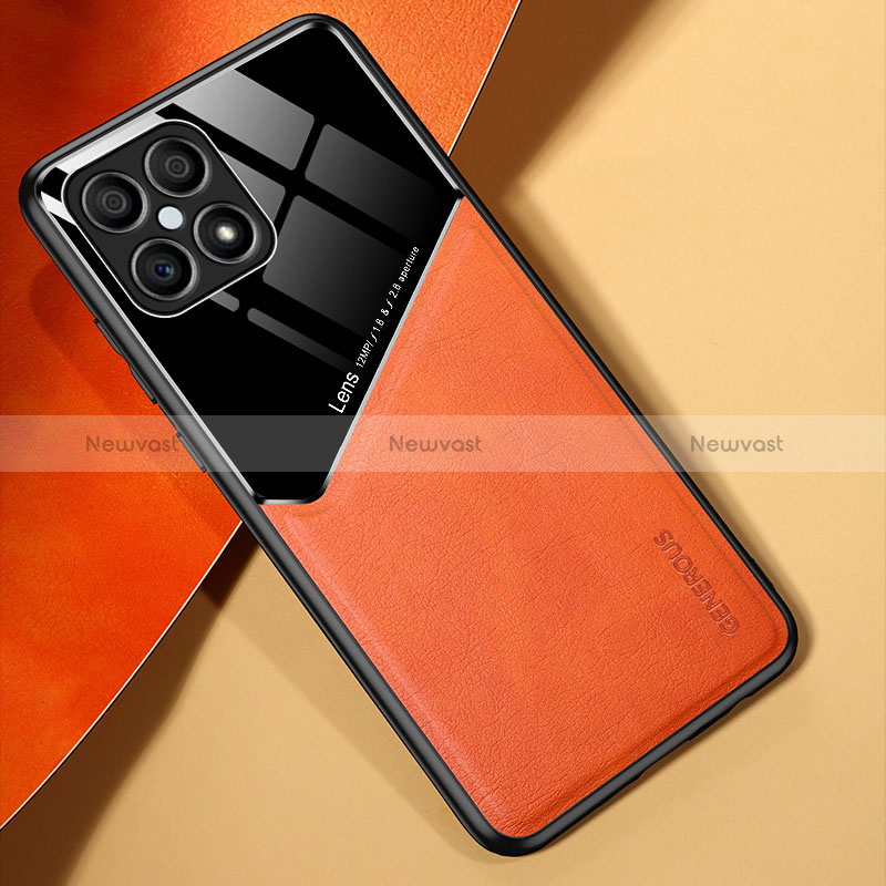 Soft Silicone Gel Leather Snap On Case Cover with Magnetic for Huawei Honor X8 4G Orange