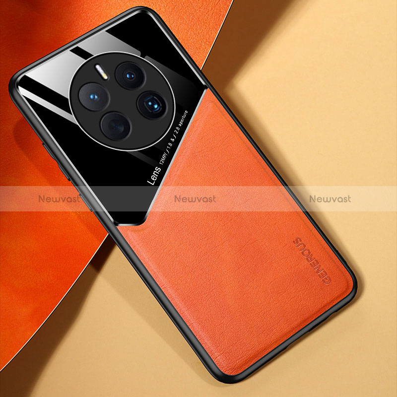 Soft Silicone Gel Leather Snap On Case Cover with Magnetic for Huawei Mate 50E Orange