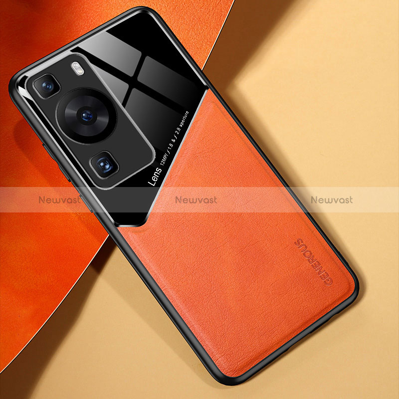 Soft Silicone Gel Leather Snap On Case Cover with Magnetic for Huawei P60 Orange