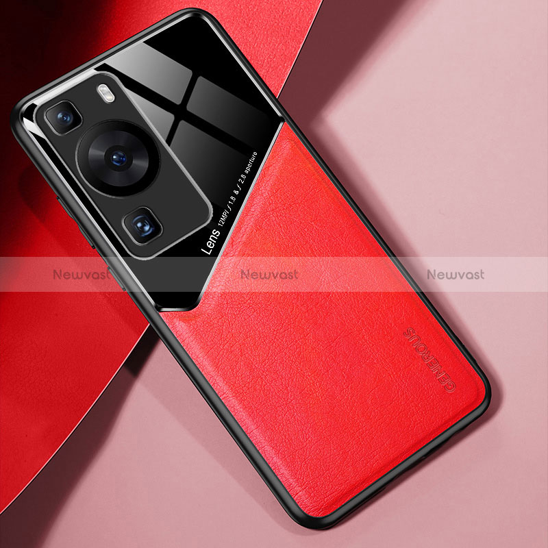 Soft Silicone Gel Leather Snap On Case Cover with Magnetic for Huawei P60 Pro Red