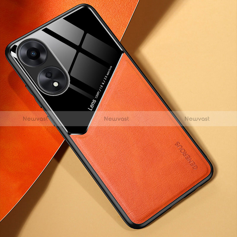 Soft Silicone Gel Leather Snap On Case Cover with Magnetic for Oppo A78 4G Orange