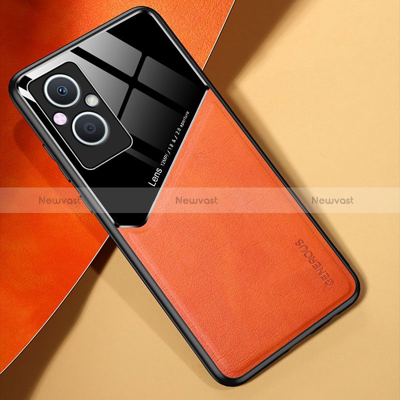 Soft Silicone Gel Leather Snap On Case Cover with Magnetic for Oppo A96 5G Orange