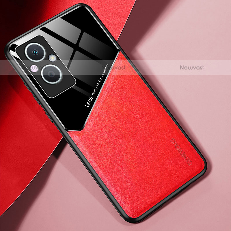 Soft Silicone Gel Leather Snap On Case Cover with Magnetic for Oppo F21 Pro 5G Red