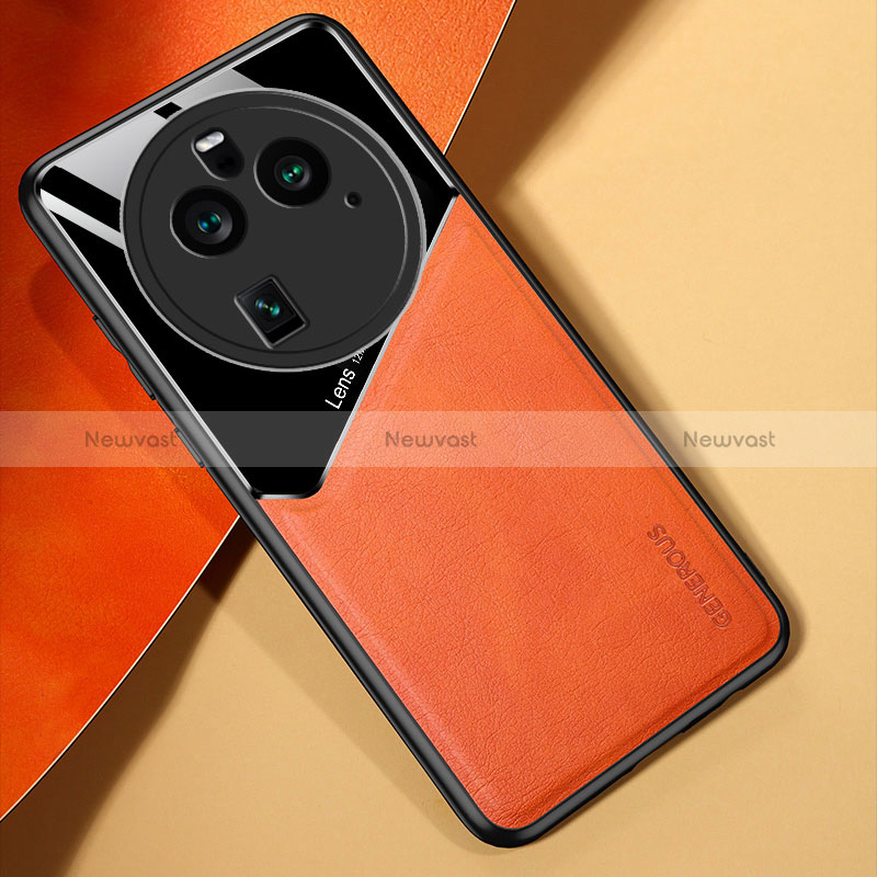 Soft Silicone Gel Leather Snap On Case Cover with Magnetic for Oppo Find X6 Pro 5G Orange