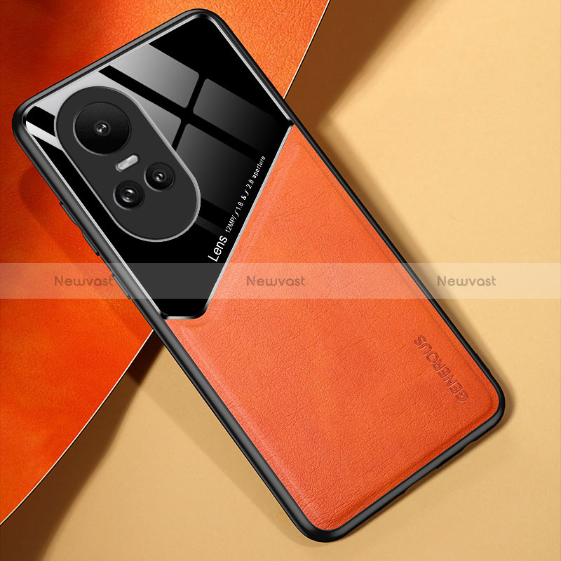 Soft Silicone Gel Leather Snap On Case Cover with Magnetic for Oppo Reno10 5G Orange