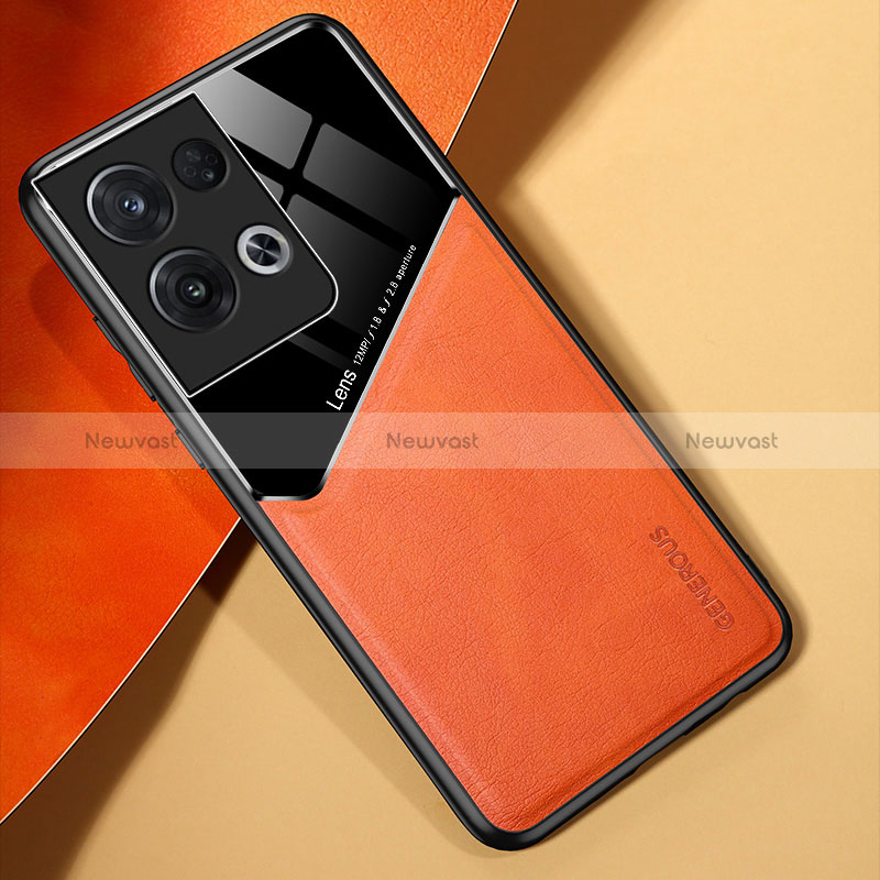 Soft Silicone Gel Leather Snap On Case Cover with Magnetic for Oppo Reno8 Pro+ Plus 5G Orange