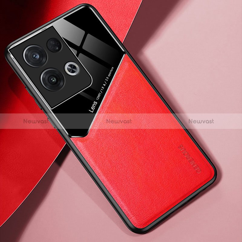 Soft Silicone Gel Leather Snap On Case Cover with Magnetic for Oppo Reno8 Pro+ Plus 5G Red