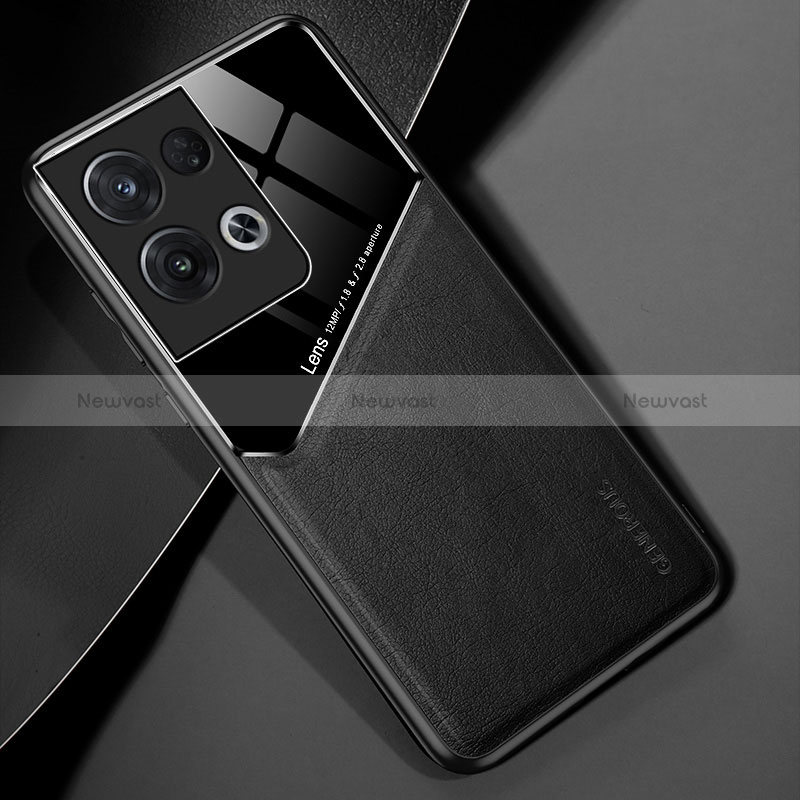 Soft Silicone Gel Leather Snap On Case Cover with Magnetic for Oppo Reno9 Pro+ Plus 5G Black