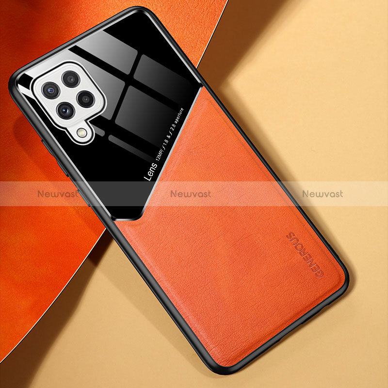 Soft Silicone Gel Leather Snap On Case Cover with Magnetic for Samsung Galaxy A22 4G Orange