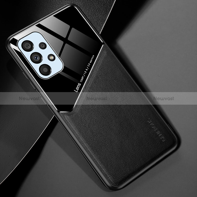 Soft Silicone Gel Leather Snap On Case Cover with Magnetic for Samsung Galaxy A53 5G Black