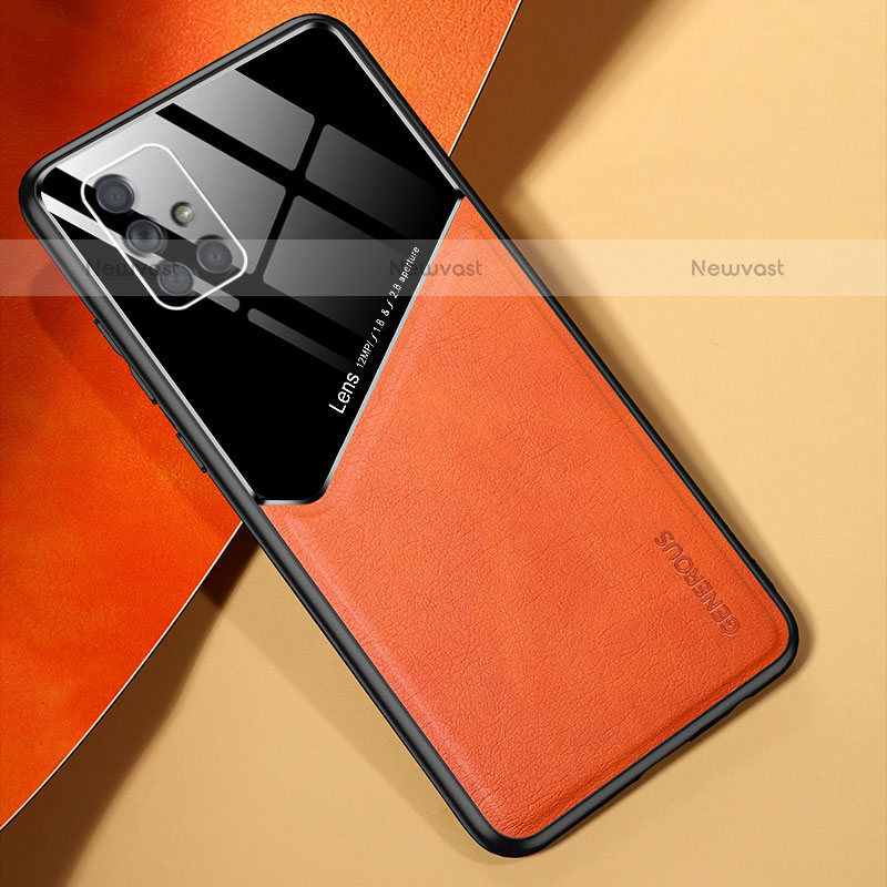 Soft Silicone Gel Leather Snap On Case Cover with Magnetic for Samsung Galaxy A71 4G A715 Orange