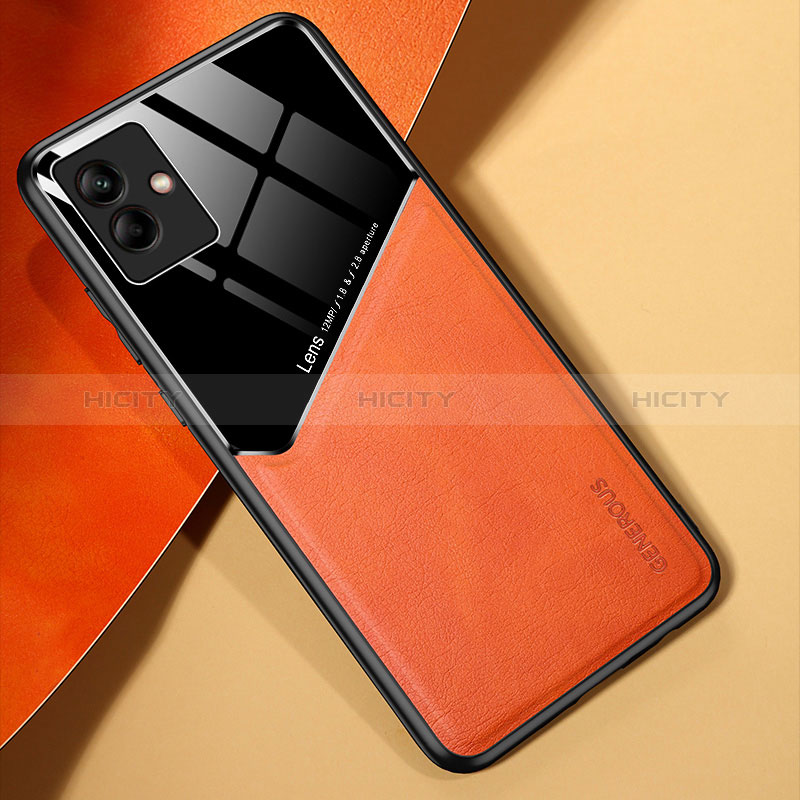 Soft Silicone Gel Leather Snap On Case Cover with Magnetic for Samsung Galaxy F04 Orange