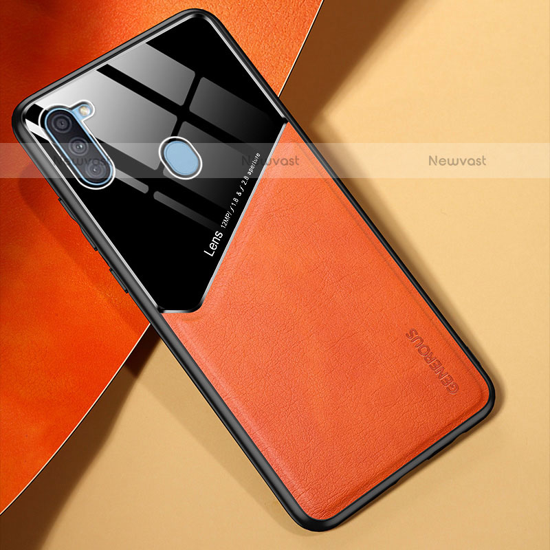 Soft Silicone Gel Leather Snap On Case Cover with Magnetic for Samsung Galaxy M11 Orange