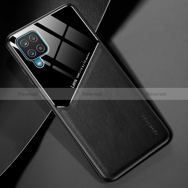 Soft Silicone Gel Leather Snap On Case Cover with Magnetic for Samsung Galaxy M12 Black